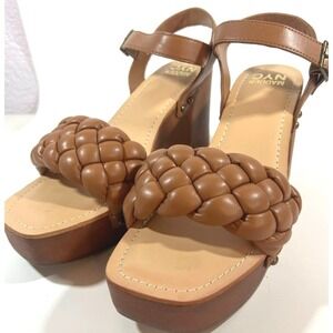 Madden NYC Womens 8.5 Sandals Cognac Platform Braided Strappy Chunky Heel Easter